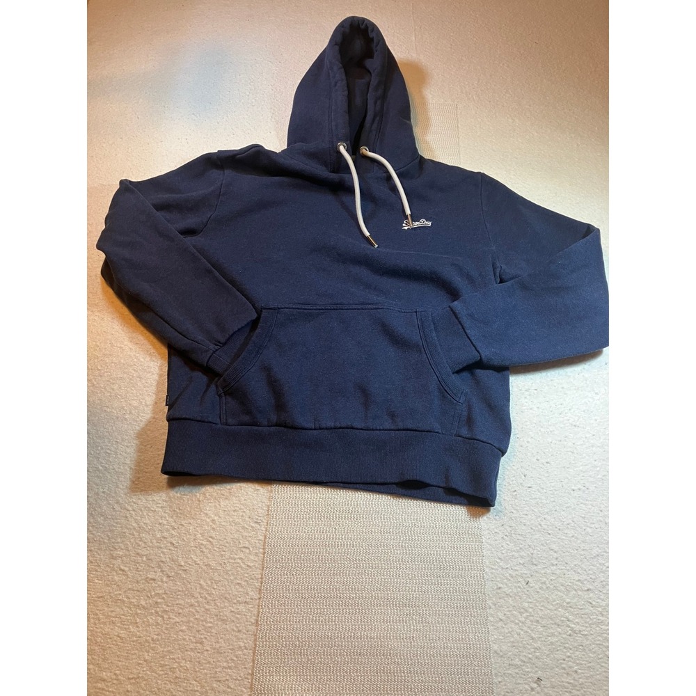 Superdry Heavy Navy Hoodie Mens Size 2XL Pullover Embroidered Logo Sweatshirt